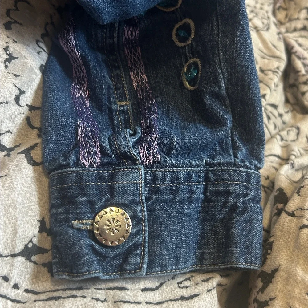 Marsh Landing Plant Embroidery Denim Jean Jacket Abstract Leaf Print Lily pad - Picture 11 of 12